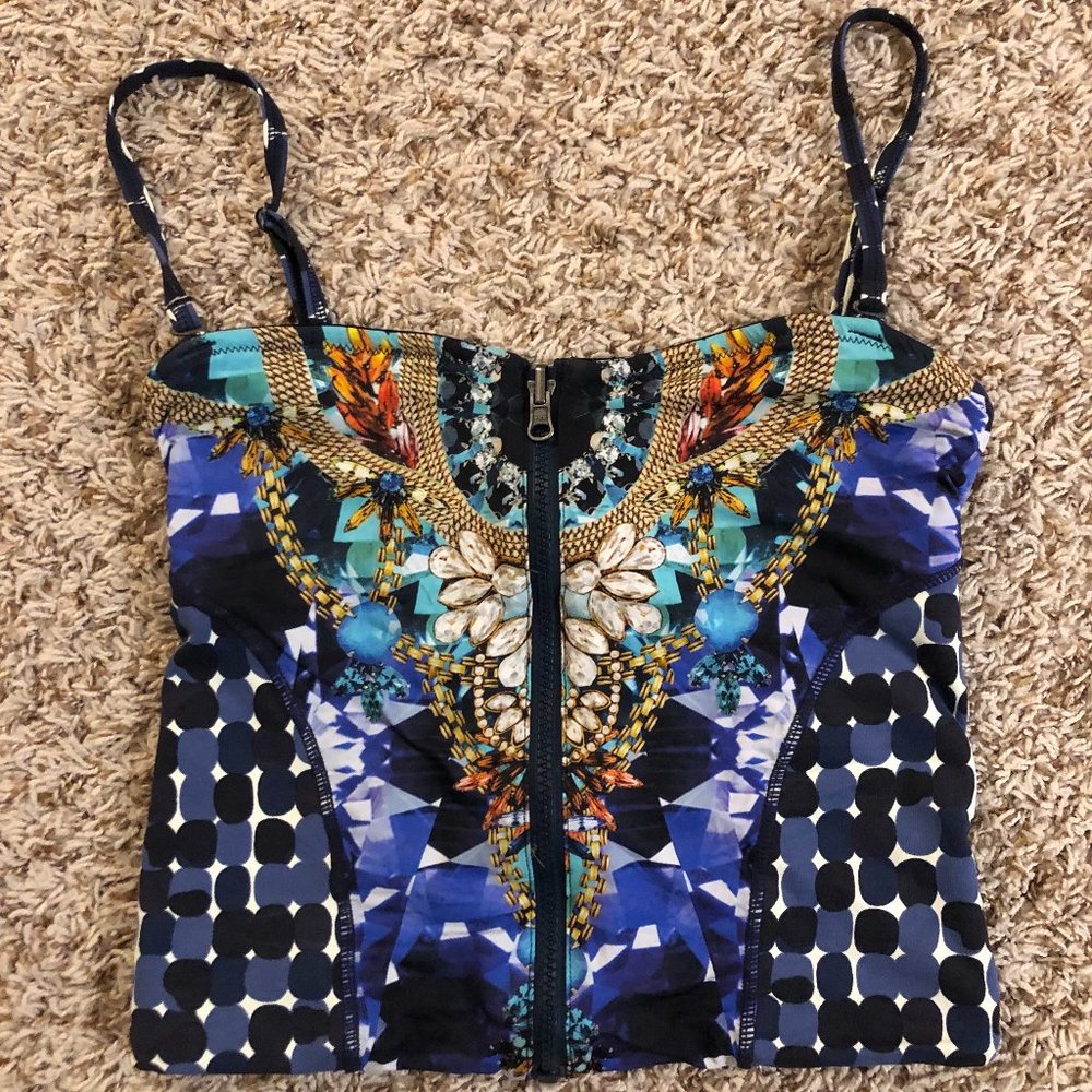 Maaji 'Diamond Stallion' Reversible Front Zip Tankini Swimsuit